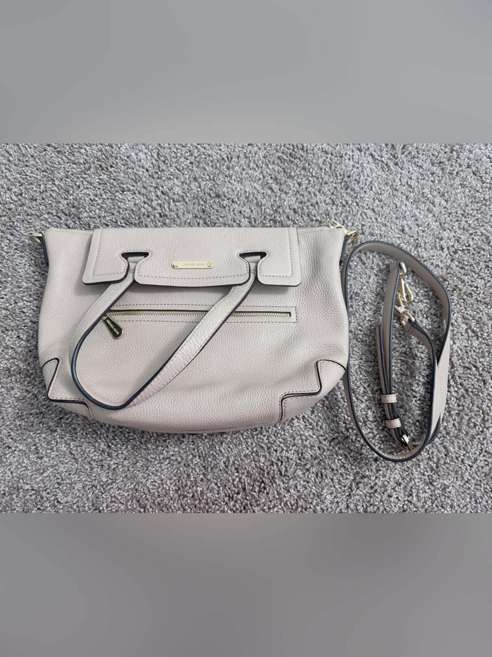 Michael Kors Pebbled Leather Satchel Tote Crossbody Bag Cream Ivory Gold Hardwar